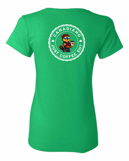 Canadiano Just Coffee eh! Rosie Sunglasses Left Chest and Back Women's Tee - Gildan Canada (sewn Internationally) (Copy)