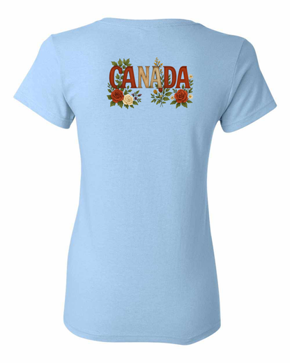 Canada Rose Design Tee Left Chest and Back Women's Tee - Gildan Canada (sewn Internationally)