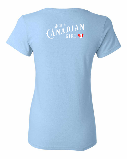 Just a canadian girl heart flag Left Chest and Back Women's Tee - Gildan Canada (sewn Internationally)