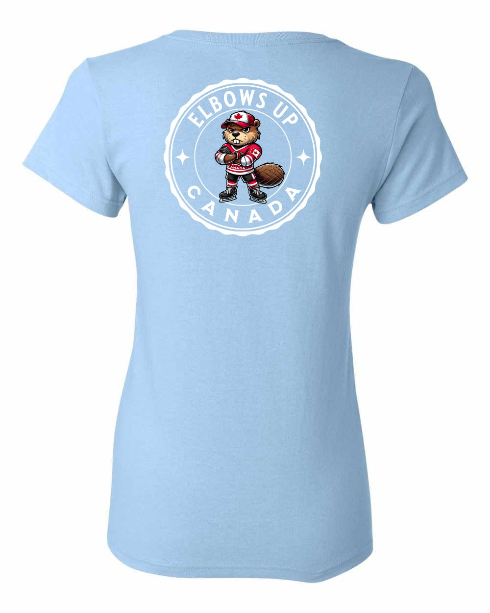 Elbows Up Beaver Left Chest and Back Women's Tee - Gildan Canada (sewn Internationally)