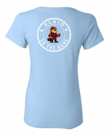 Plaid to the Bone Beaver Left Chest And Back Women's Tee - Gildan Canada (sewn Internationally)