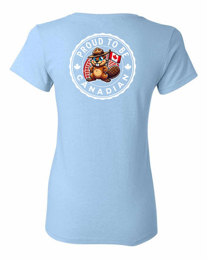 Proud to be Canadian Beaver Left Chest and Back Women's Tee - Gildan Canada (sewn Internationally)