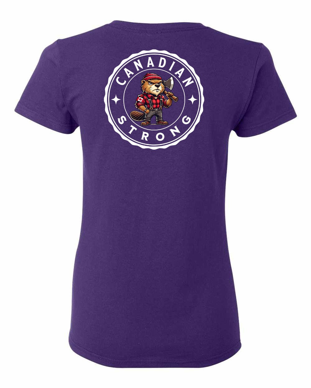 Canadian Strong Beaver Left Chest and Back Women's Tee - Gildan Canada (sewn Internationally)