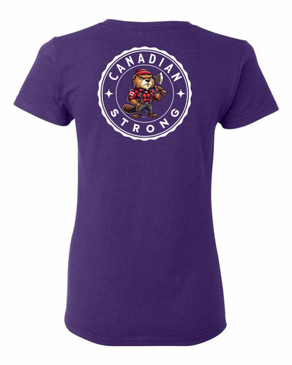 Canadian Strong Beaver Left Chest and Back Women's Tee - Gildan Canada (sewn Internationally)