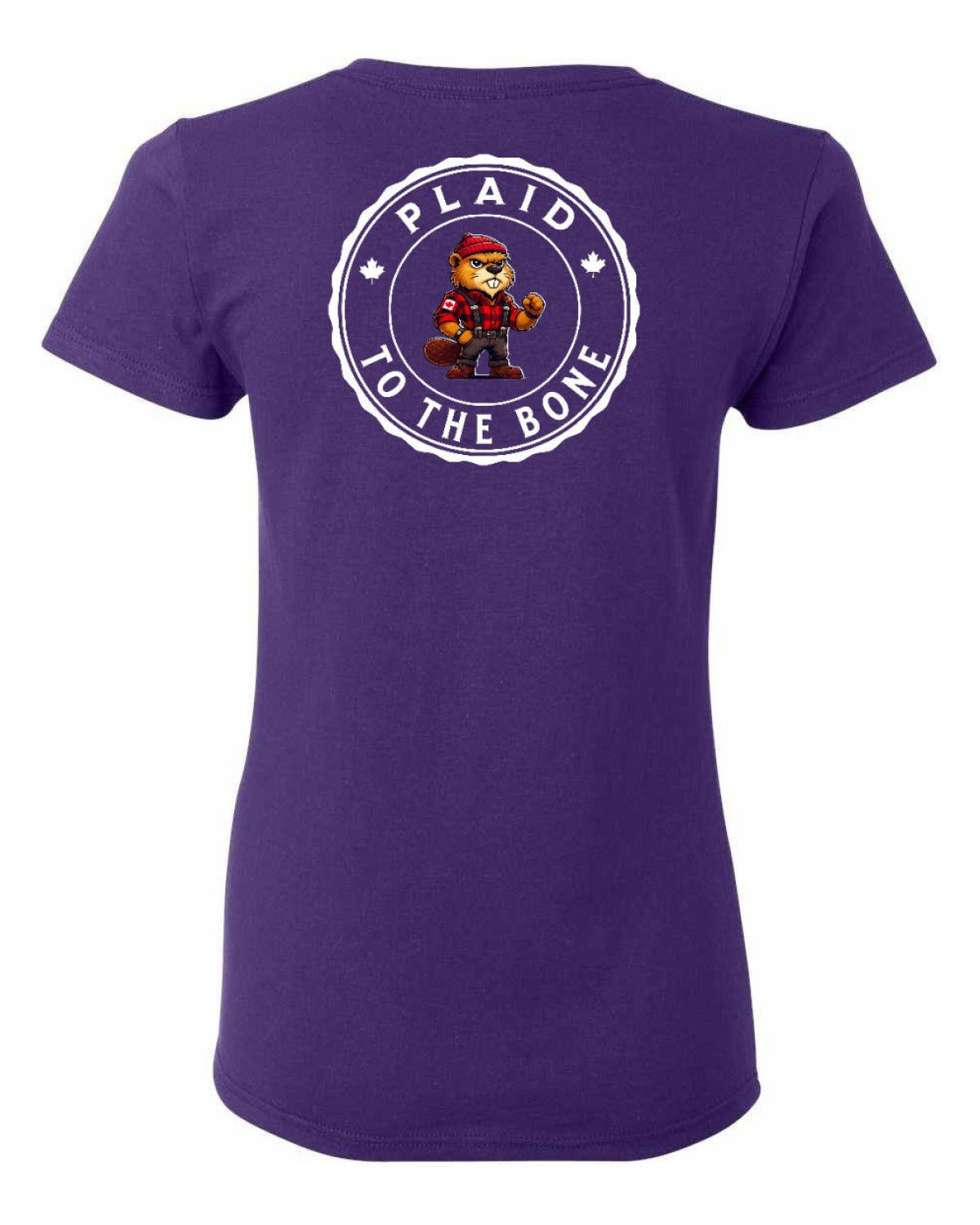 Plaid to the Bone Beaver Left Chest And Back Women's Tee