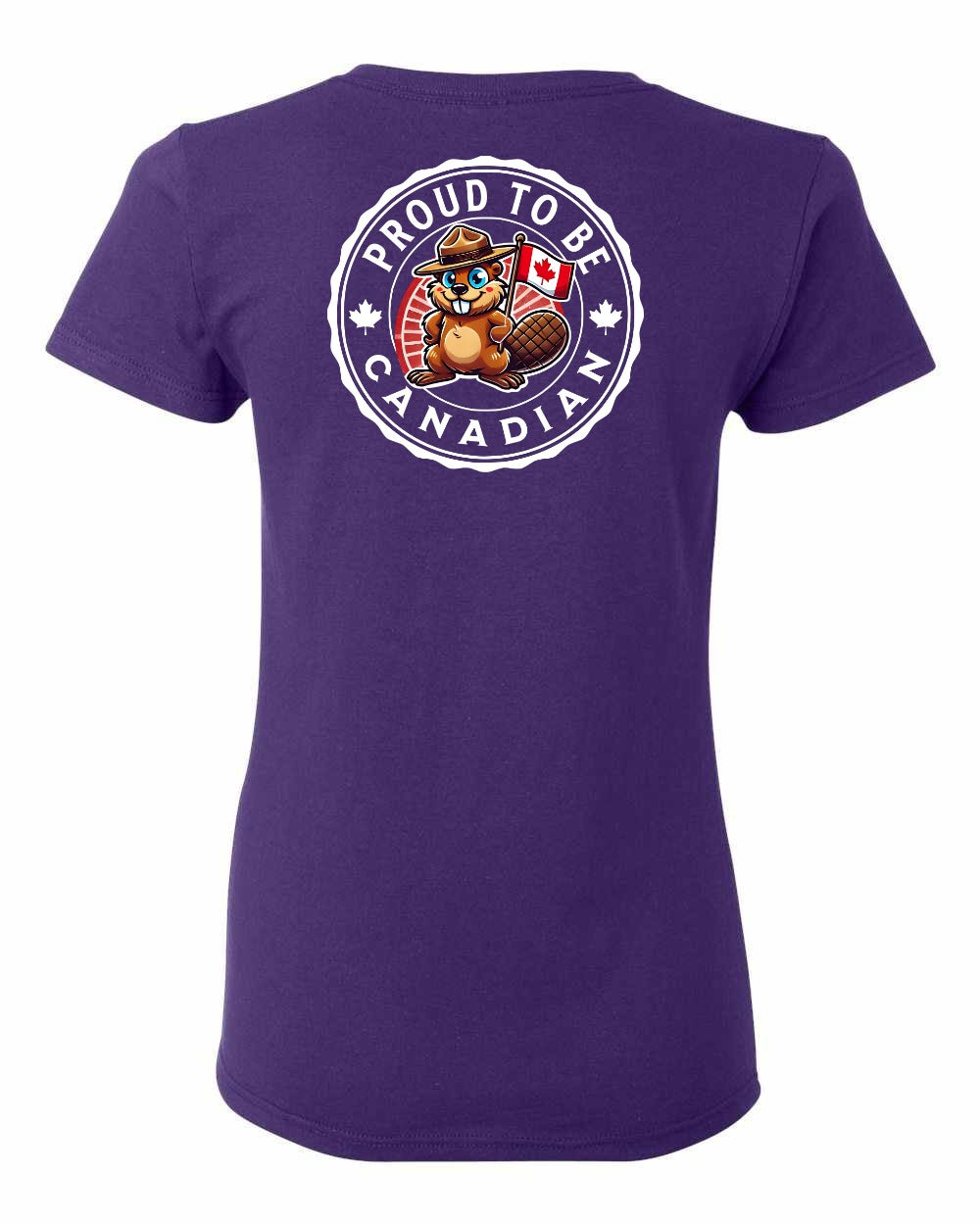 Proud to be Canadian Beaver Left Chest and Back Women's Tee - Gildan Canada (sewn Internationally)
