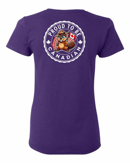 Proud to be Canadian Beaver Left Chest and Back Women's Tee - Gildan Canada (sewn Internationally)