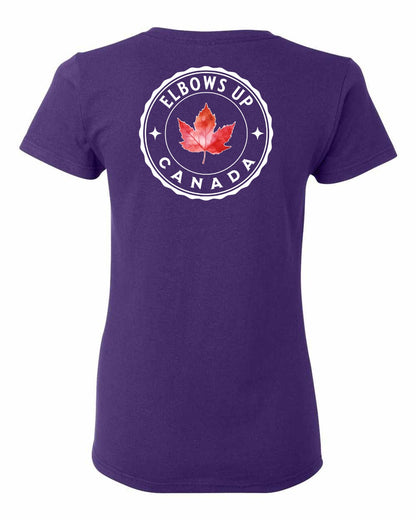 Elbows Up Leaf Left Chest and Back Women's Tee - Gildan Canada (sewn Internationally)