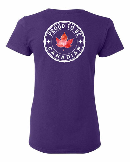 Proud to be Canadian Leaf Left Chest and Back Women's Tee - Gildan Canada (sewn Internationally)