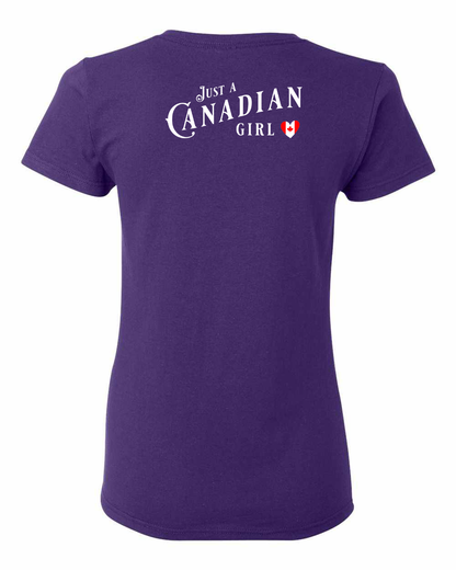 Just a canadian girl heart flag Left Chest and Back Women's Tee - Gildan Canada (sewn Internationally)