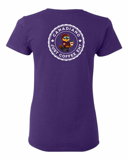 Canadiano Just Coffee eh! Rosie Sunglasses Left Chest and Back Women's Tee - Gildan Canada (sewn Internationally) (Copy)