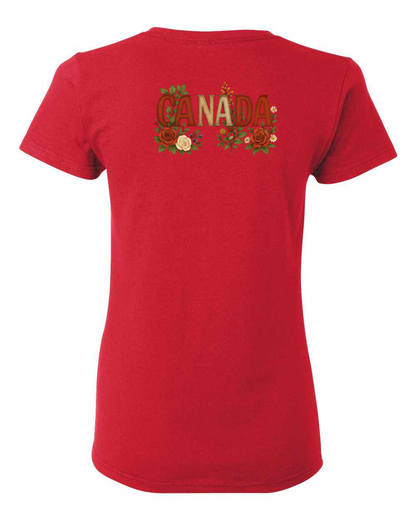 Canada Rose Design Tee Left Chest and Back Women's Tee - Gildan Canada (sewn Internationally)