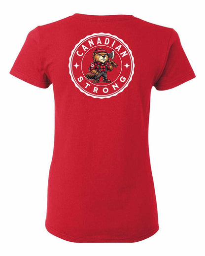 Canadian Strong Beaver Left Chest and Back Women's Tee - Gildan Canada (sewn Internationally)