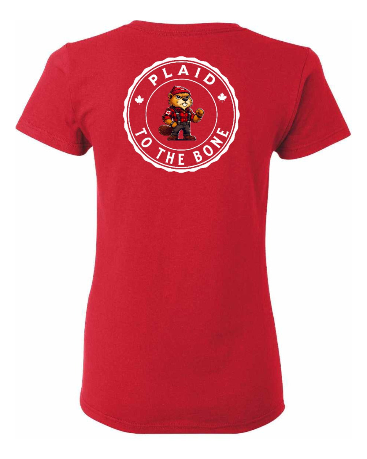 Plaid to the Bone Beaver Left Chest And Back Women's Tee