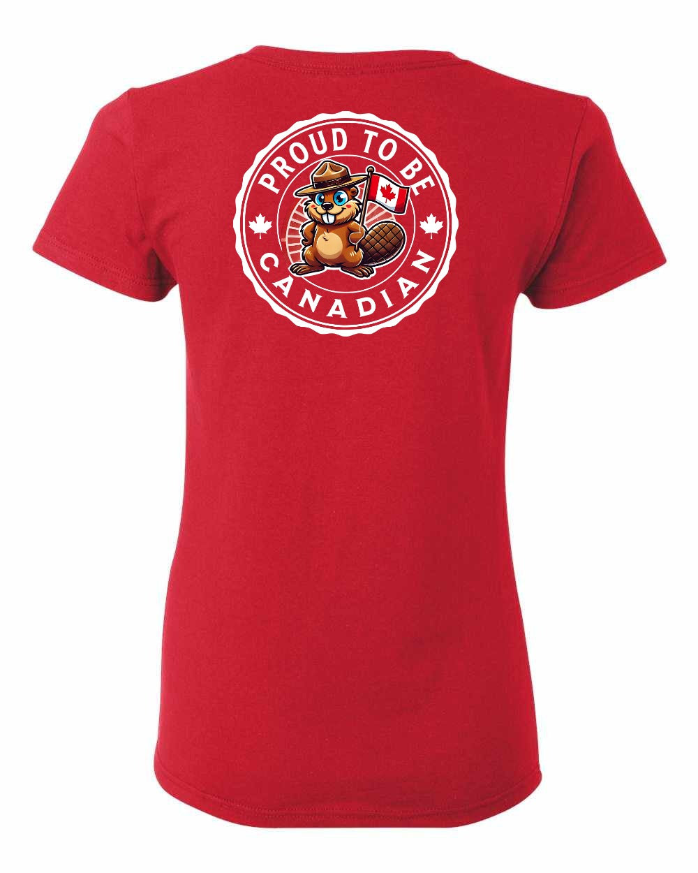 Proud to be Canadian Beaver Left Chest and Back Women's Tee - Gildan Canada (sewn Internationally)