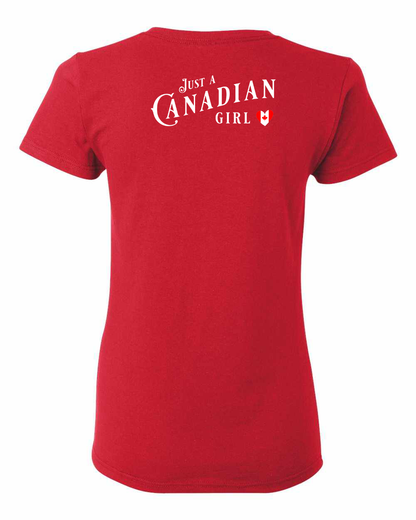 Just a canadian girl heart flag Left Chest and Back Women's Tee - Gildan Canada (sewn Internationally)