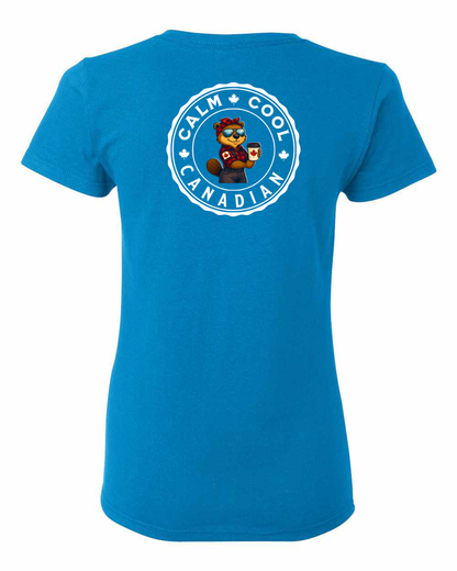 Calm Cool Canadian Rosie Sunglasses Left Chest and Back Women's Tee - Gildan Canada (sewn Internationally)