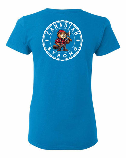 Canadian Strong Beaver Left Chest and Back Women's Tee - Gildan Canada (sewn Internationally)