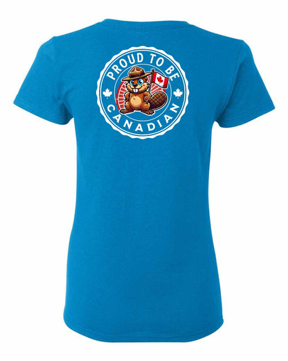 Proud to be Canadian Beaver Left Chest and Back Women's Tee - Gildan Canada (sewn Internationally)