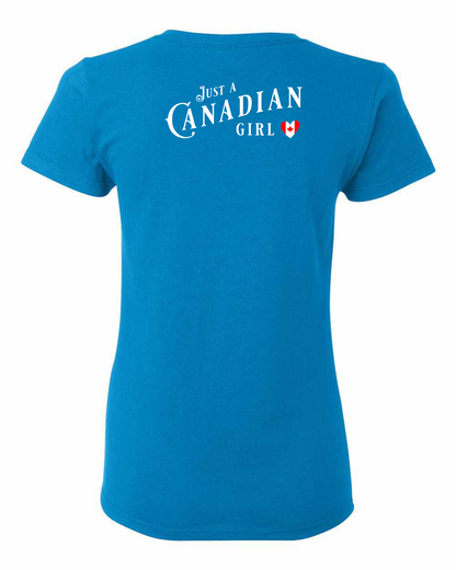 Just a canadian girl heart flag Left Chest and Back Women's Tee - Gildan Canada (sewn Internationally)