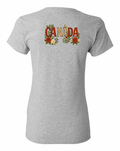 Canada Rose Design Tee Left Chest and Back Women's Tee - Gildan Canada (sewn Internationally)