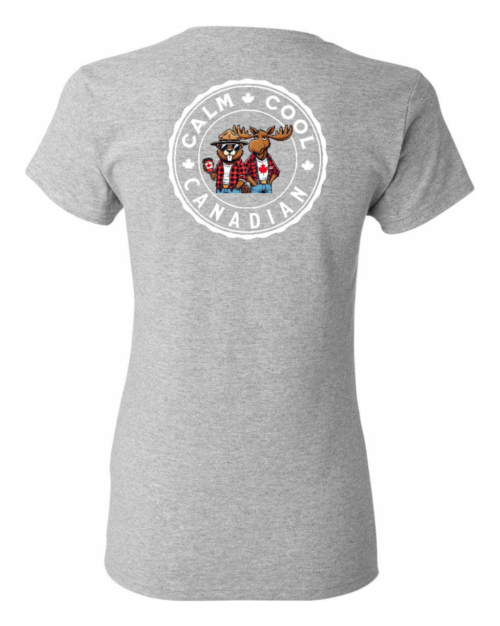 Calm Cool Canadian Beaver and Moose Left Chest and Back Women's Tee