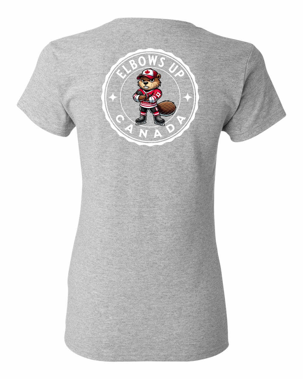 Elbows Up Beaver Left Chest and Back Women's Tee - Gildan Canada (sewn Internationally)