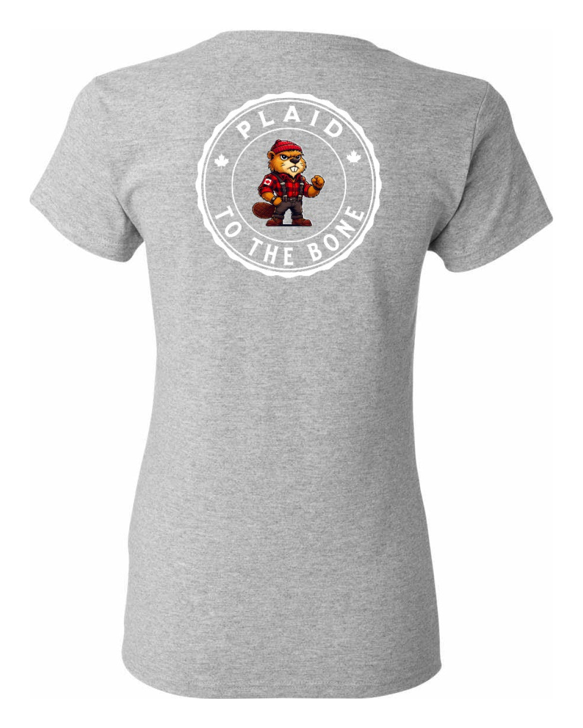 Plaid to the Bone Beaver Left Chest And Back Women's Tee