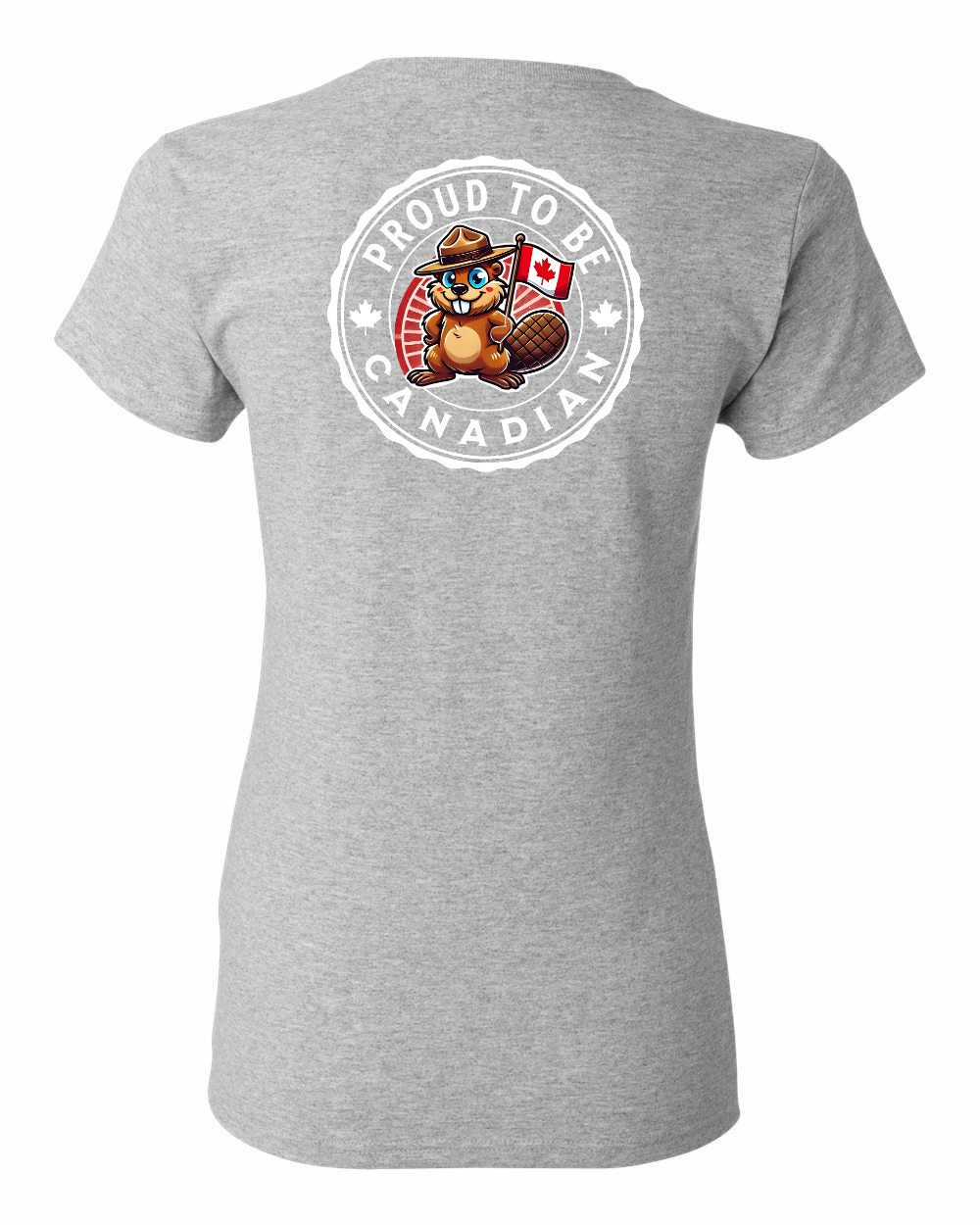 Proud to be Canadian Beaver Left Chest and Back Women's Tee - Gildan Canada (sewn Internationally)