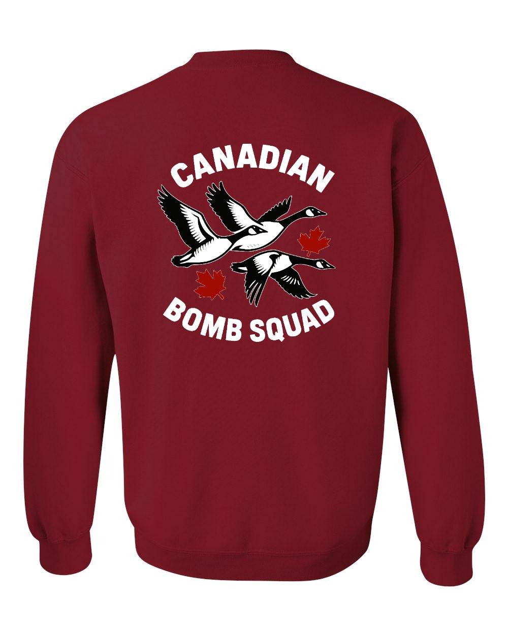 Canadian Bomb Squad Cropped Left Chest and Back Crewneck Sweatshirt in Cardinal Red - back
