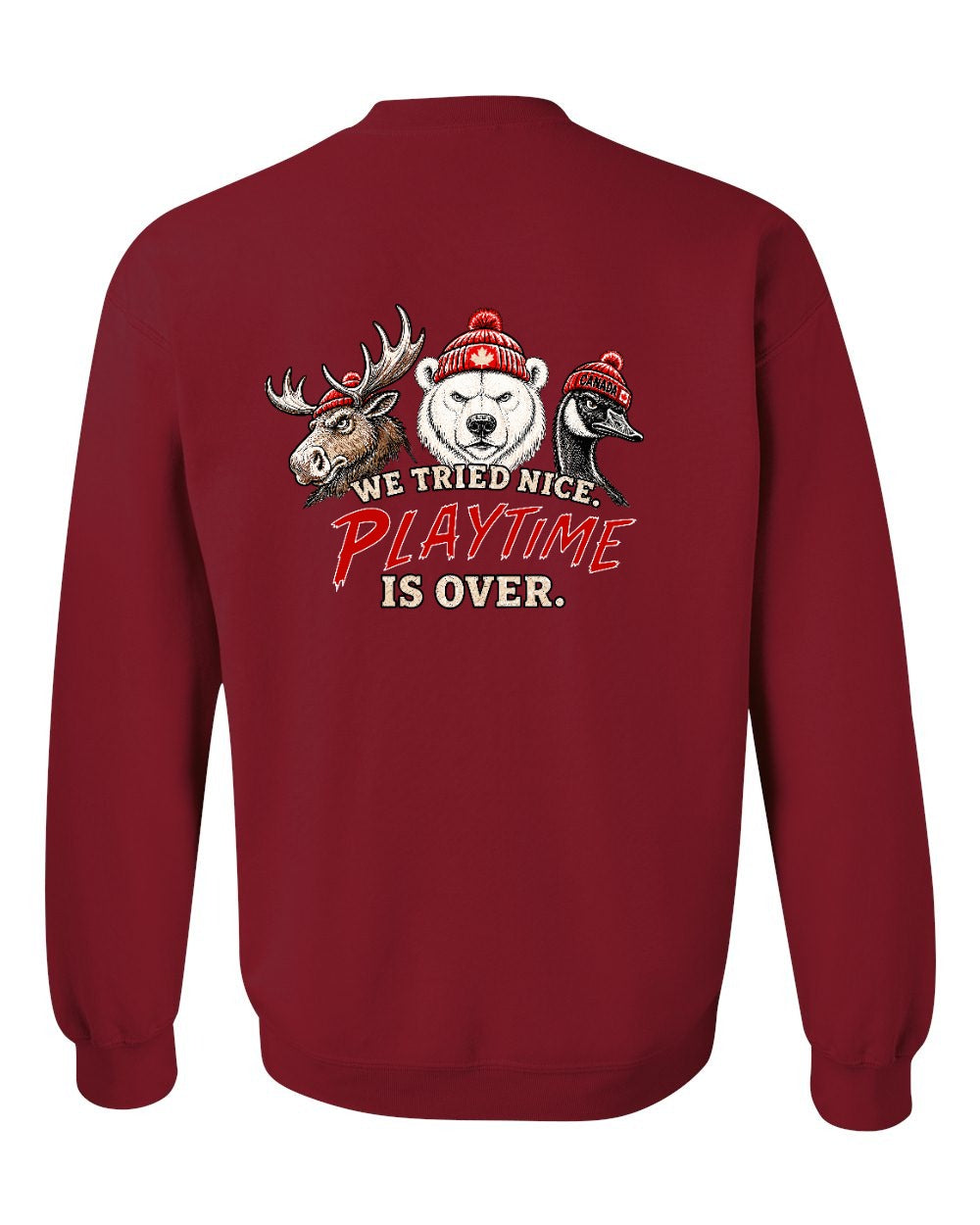 We Tried Nice New Left Chest and Back Crewneck Sweatshirt in Cardinal Red - back