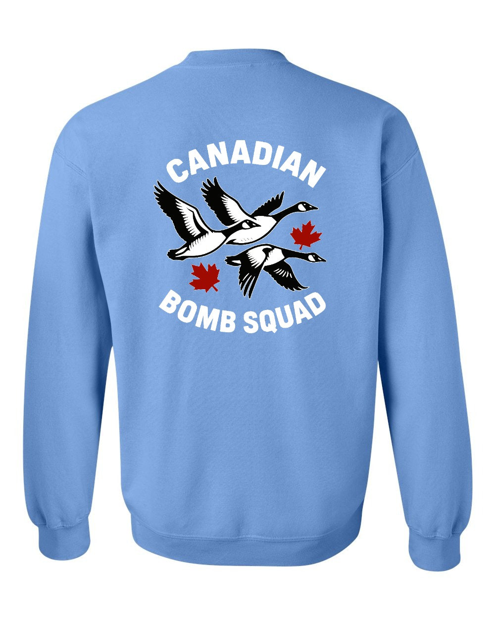 Canadian Bomb Squad Cropped Left Chest and Back Crewneck Sweatshirt in Carolina Blue - back