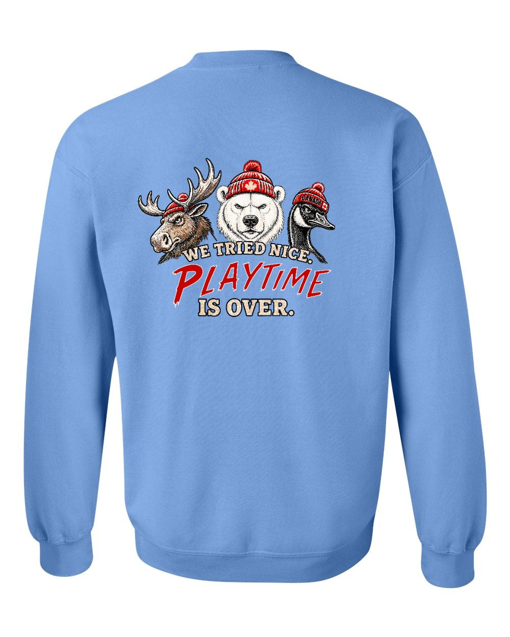 We Tried Nice New Left Chest and Back Crewneck Sweatshirt in Carolina Blue - back