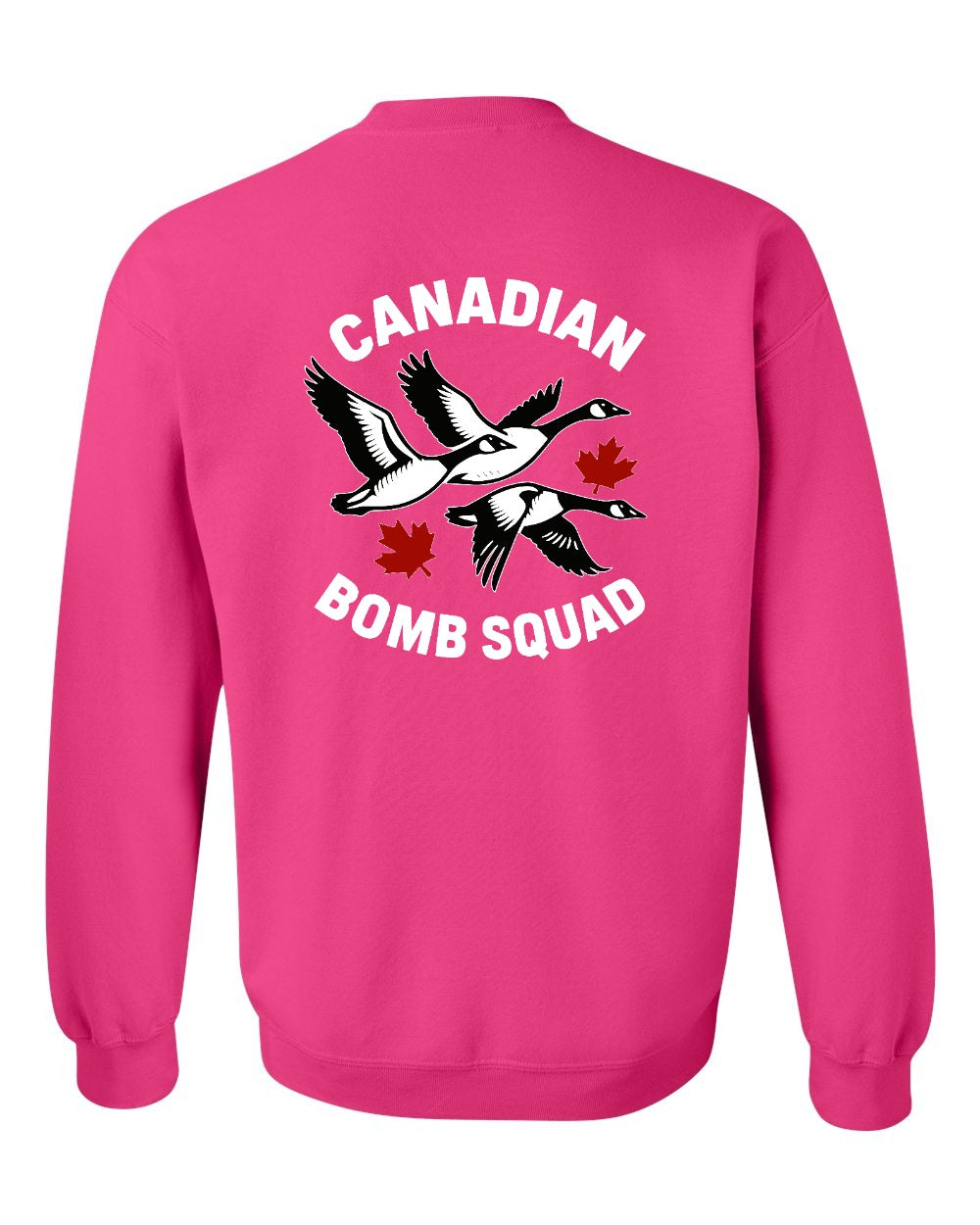 Canadian Bomb Squad Cropped Left Chest and Back Crewneck Sweatshirt in Pink - back