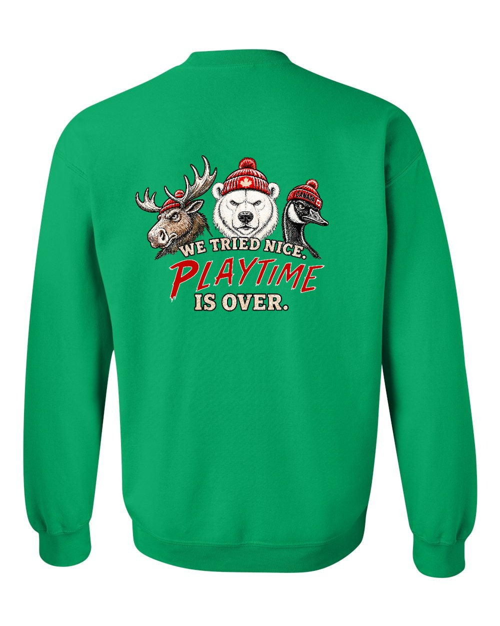 We Tried Nice New Left Chest and Back Crewneck Sweatshirt in Irish Green - back