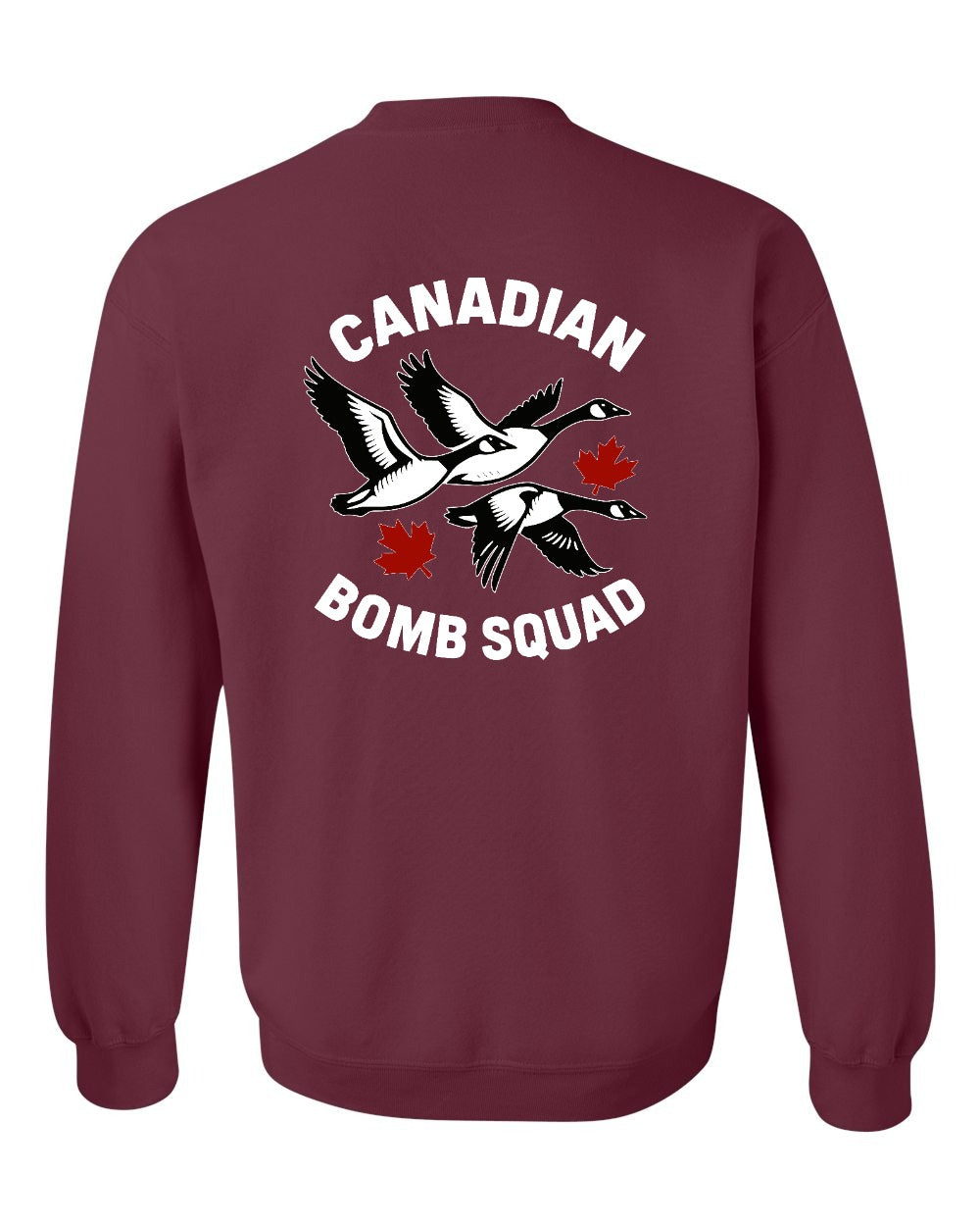 Canadian Bomb Squad Cropped Left Chest and Back Crewneck Sweatshirt in Maroon - back
