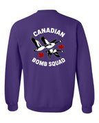 Canadian Bomb Squad Cropped Left Chest and Back Crewneck Sweatshirt in Purple - back