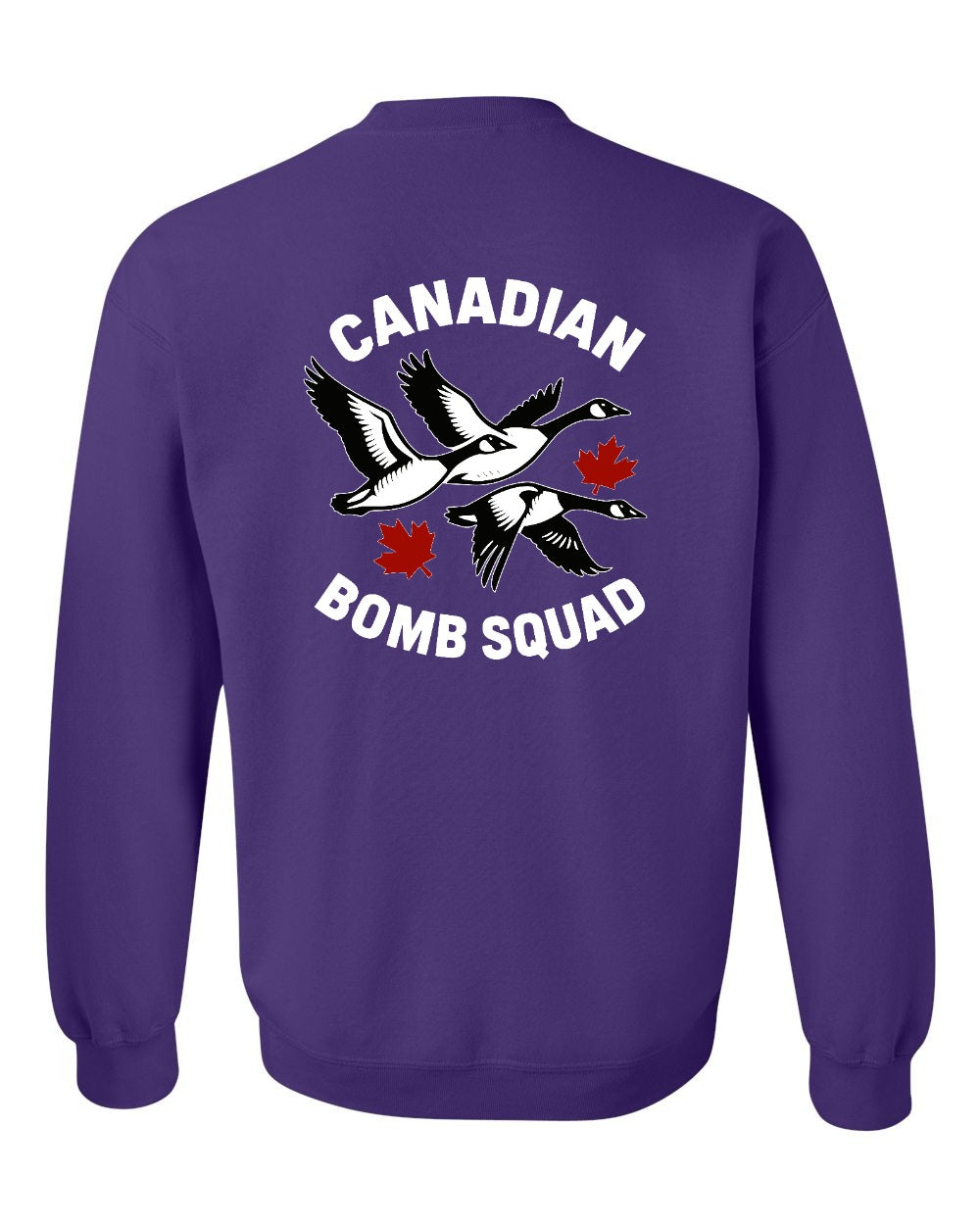 Canadian Bomb Squad Cropped Left Chest and Back Crewneck Sweatshirt in Purple - back