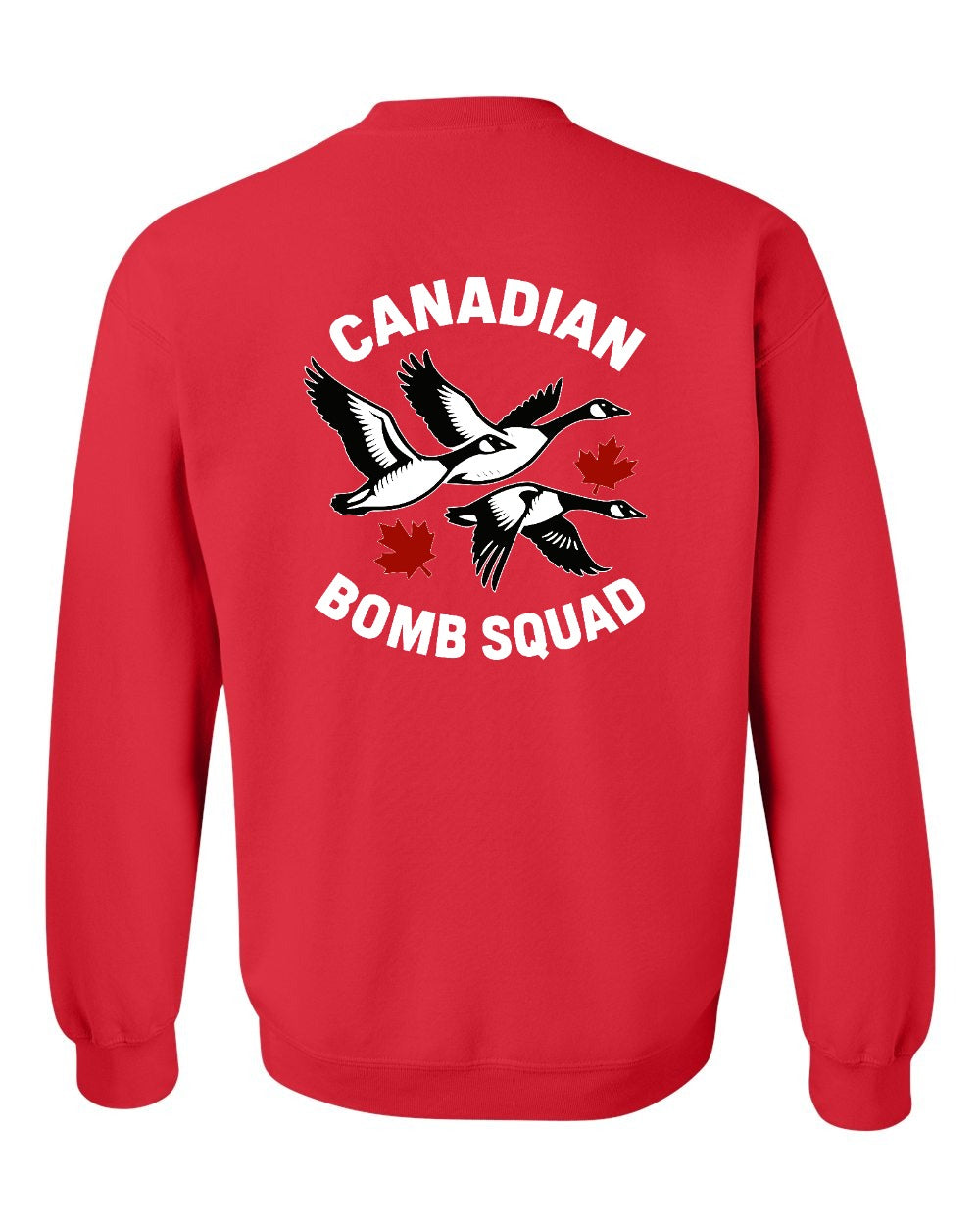 Canadian Bomb Squad Cropped Left Chest and Back Crewneck Sweatshirt in Red - back
