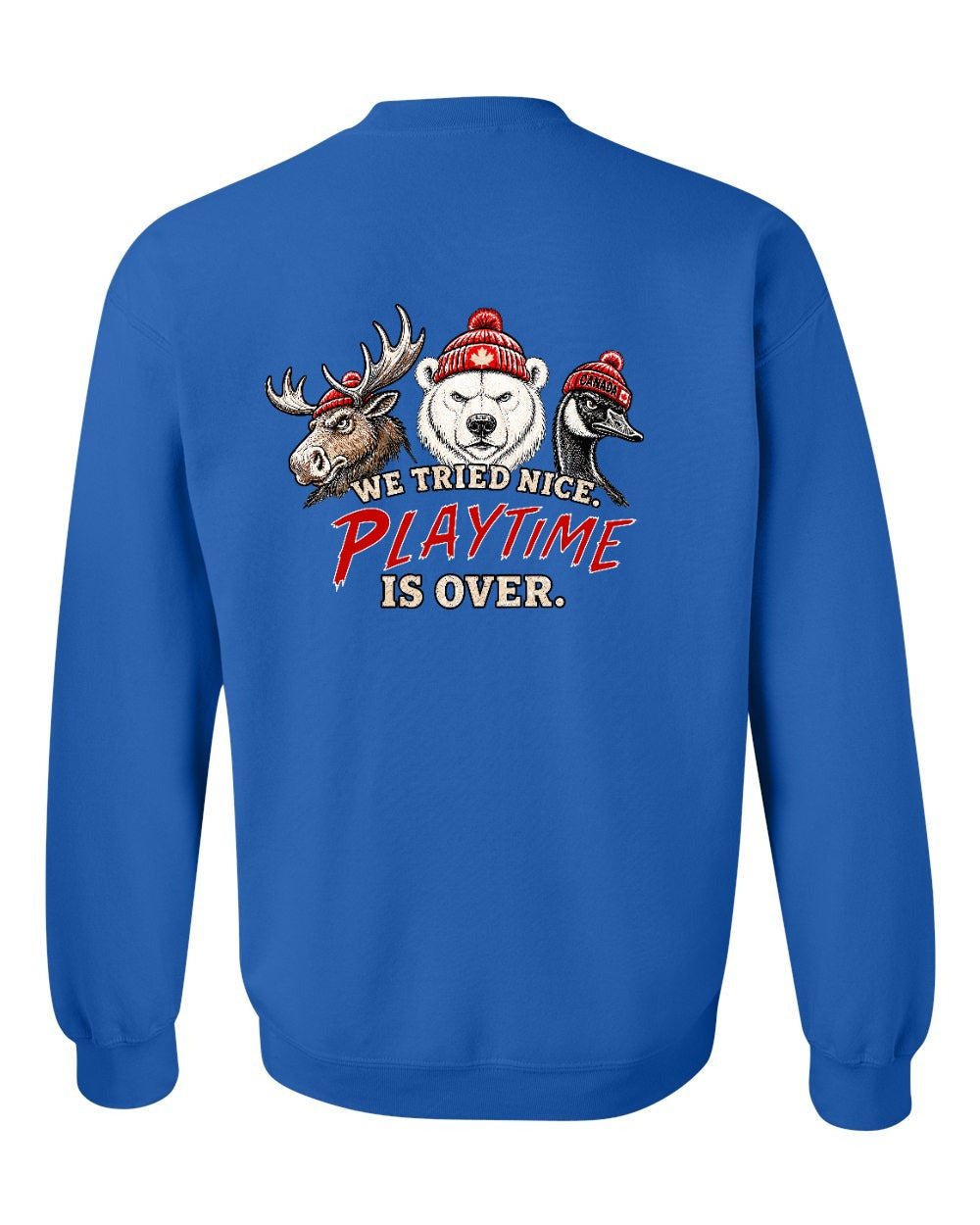We Tried Nice New Left Chest and Back Crewneck Sweatshirt in Royal - back
