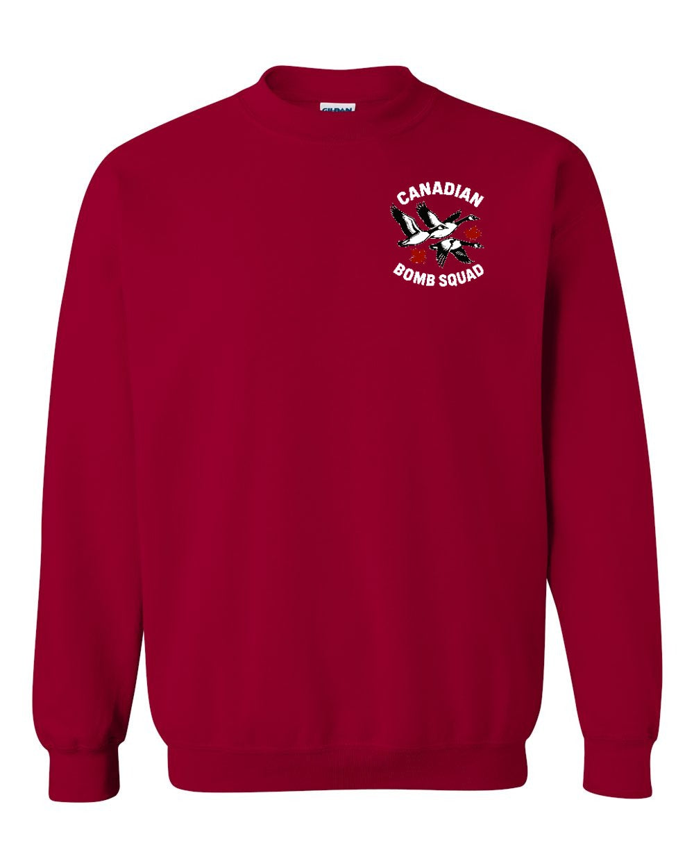 Canadian Bomb Squad Cropped Left Chest and Back Crewneck Sweatshirt in Cardinal Red
