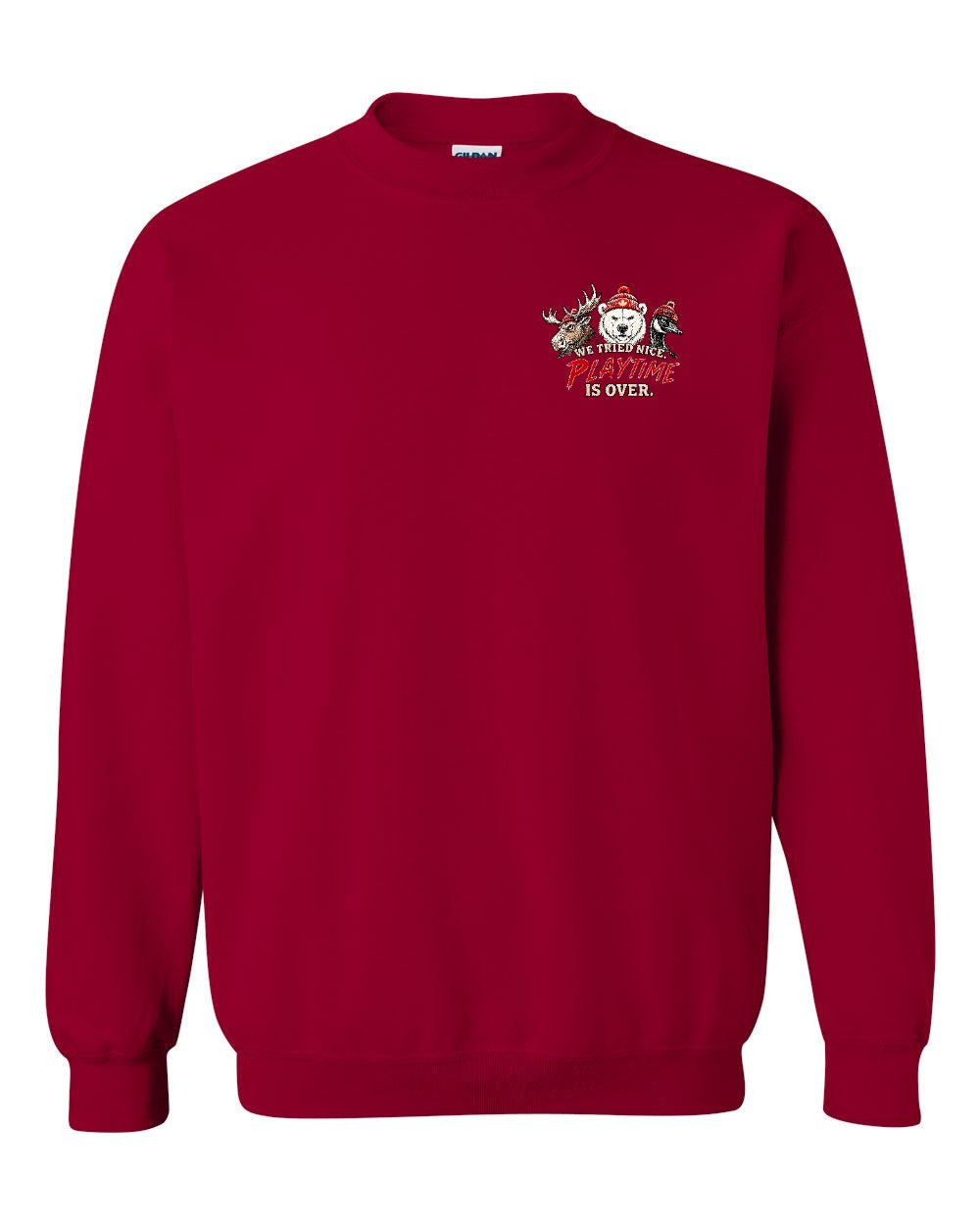 We Tried Nice New Left Chest and Back Crewneck Sweatshirt in Cardinal Red