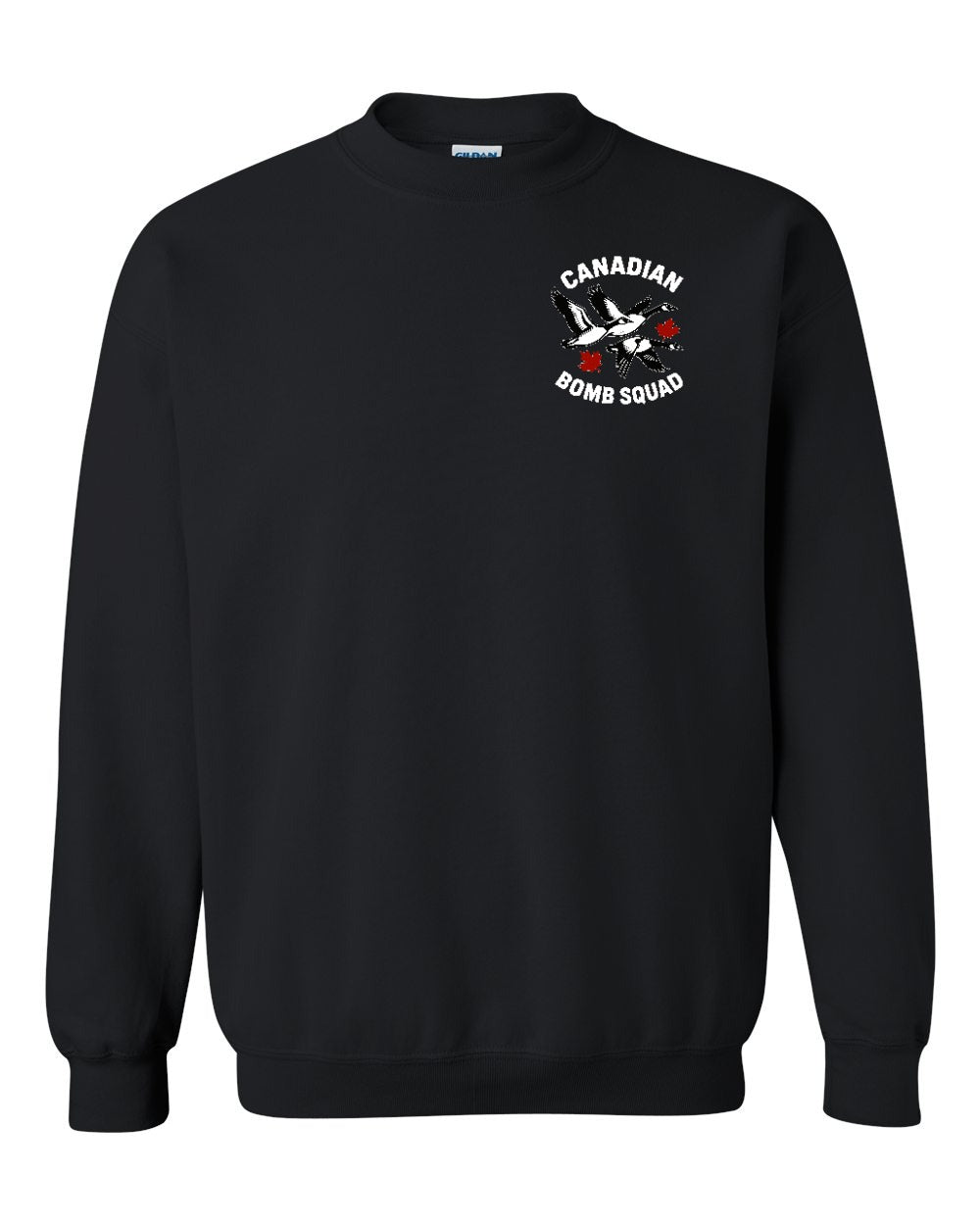 Canadian Bomb Squad Cropped Left Chest and Back Crewneck Sweatshirt in Black