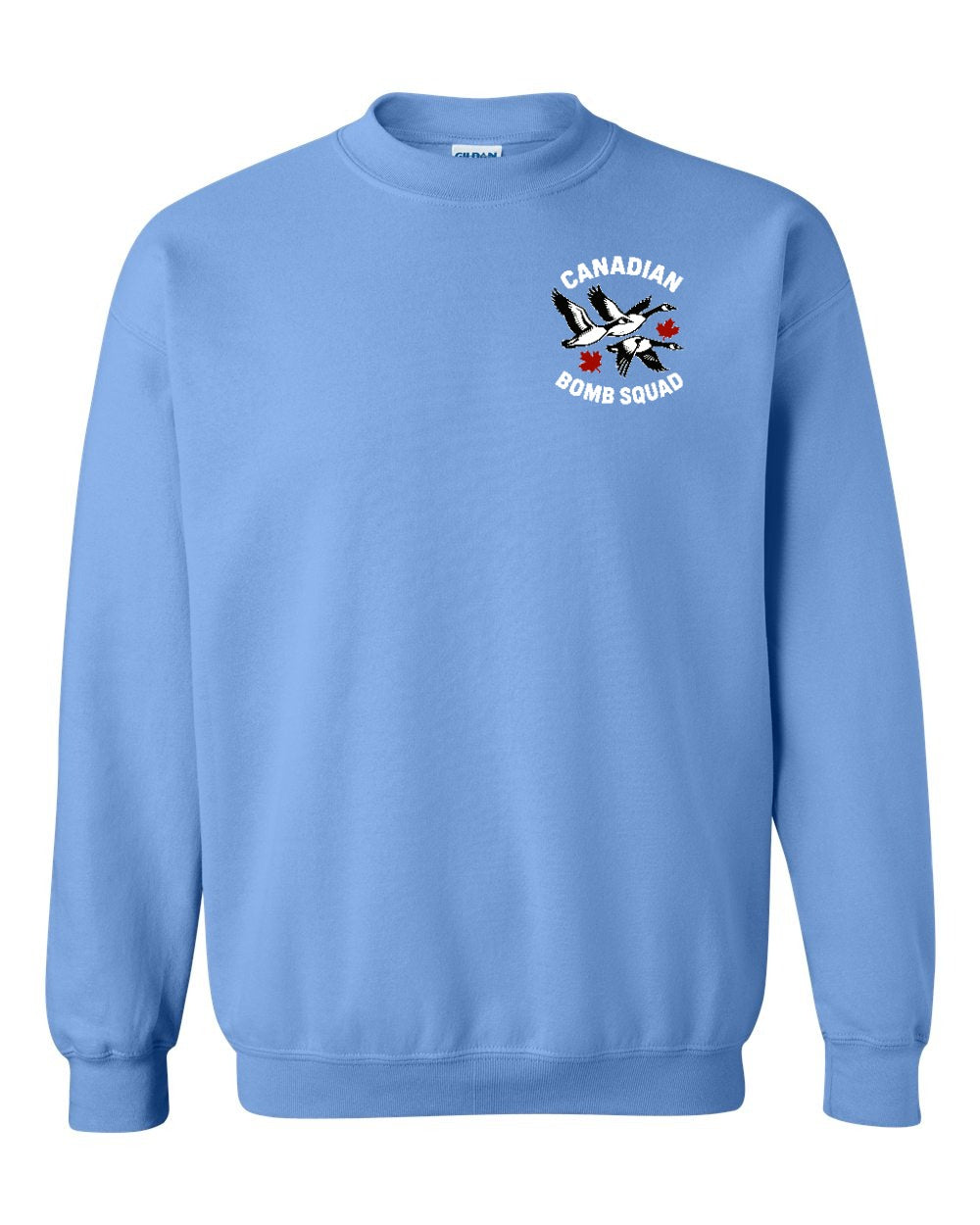 Canadian Bomb Squad Cropped Left Chest and Back Crewneck Sweatshirt in Carolina Blue