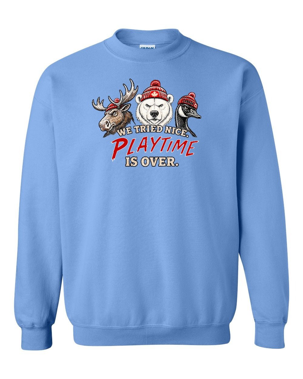 We Tried Nice New Full Front Crewneck Sweatshirt in Carolina Blue
