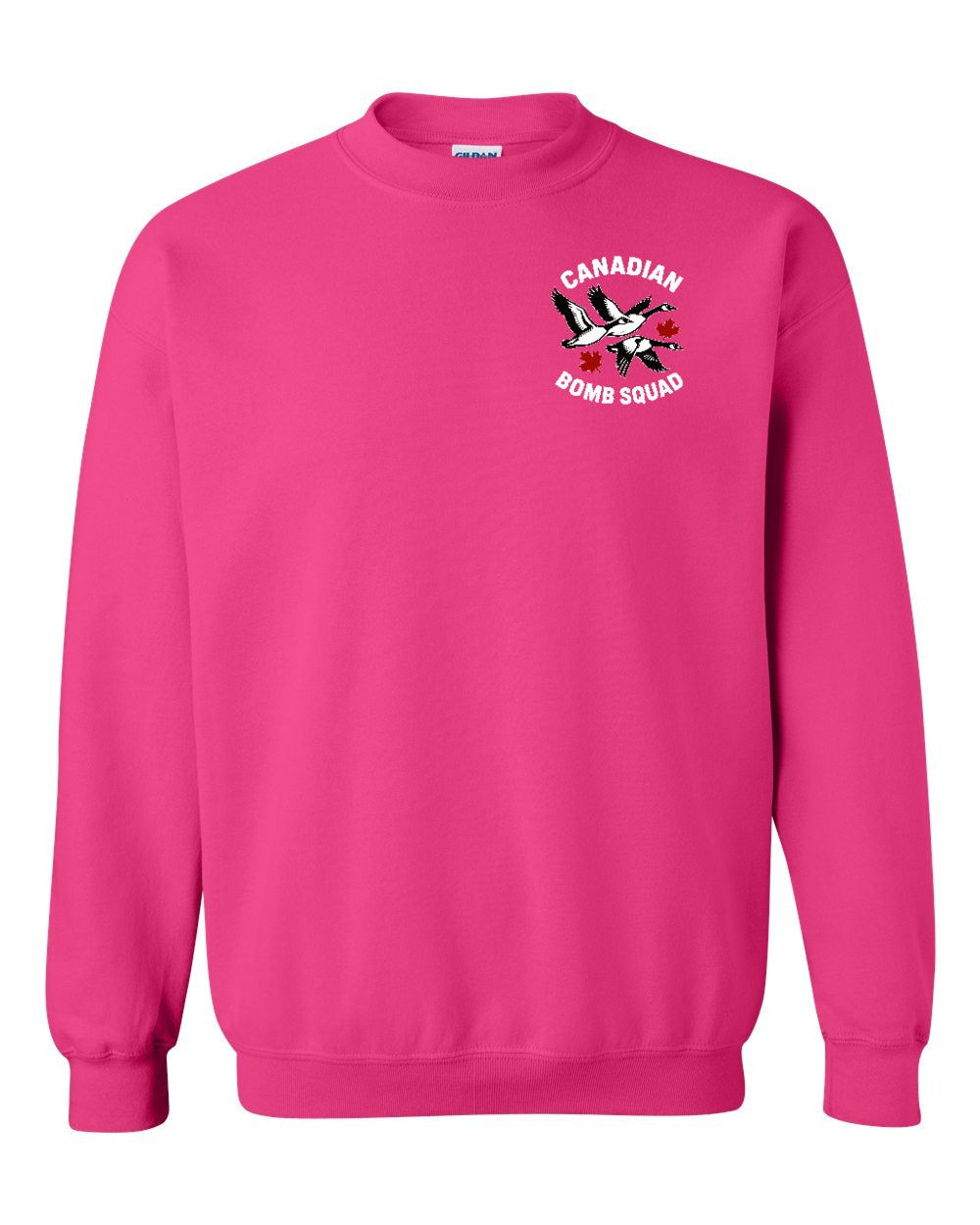 Canadian Bomb Squad Cropped Left Chest and Back Crewneck Sweatshirt in Pink