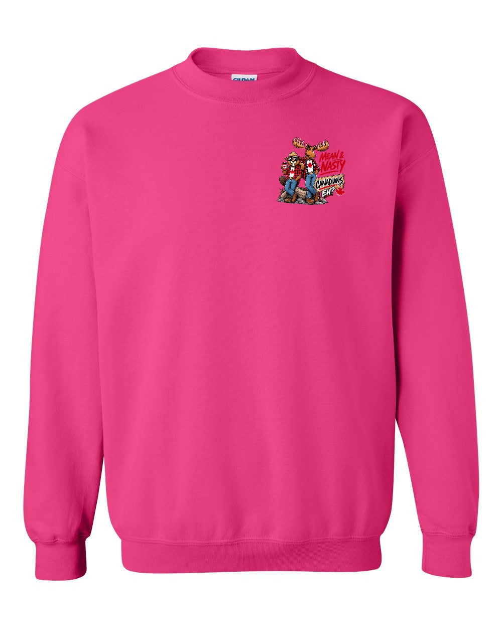 New Mean and Nasty Canadians Left Chest Crewneck Sweatshirt in Pink