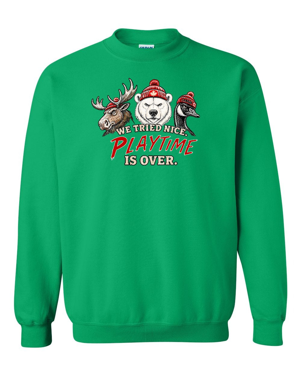 We Tried Nice New Full Front Crewneck Sweatshirt in Irish Green