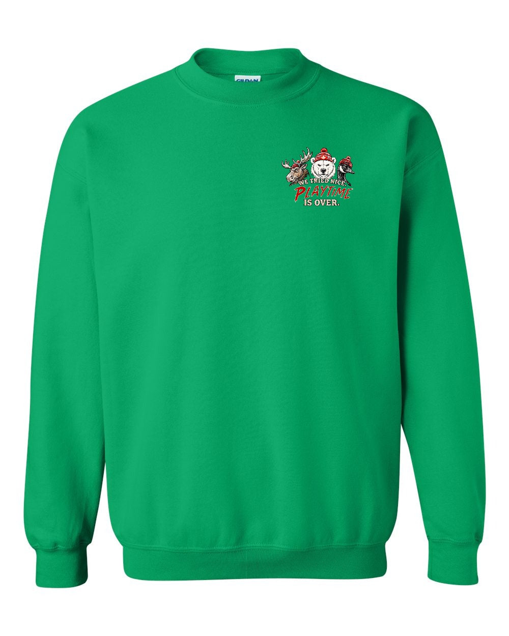 We Tried Nice New Left Chest and Back Crewneck Sweatshirt in Irish Green