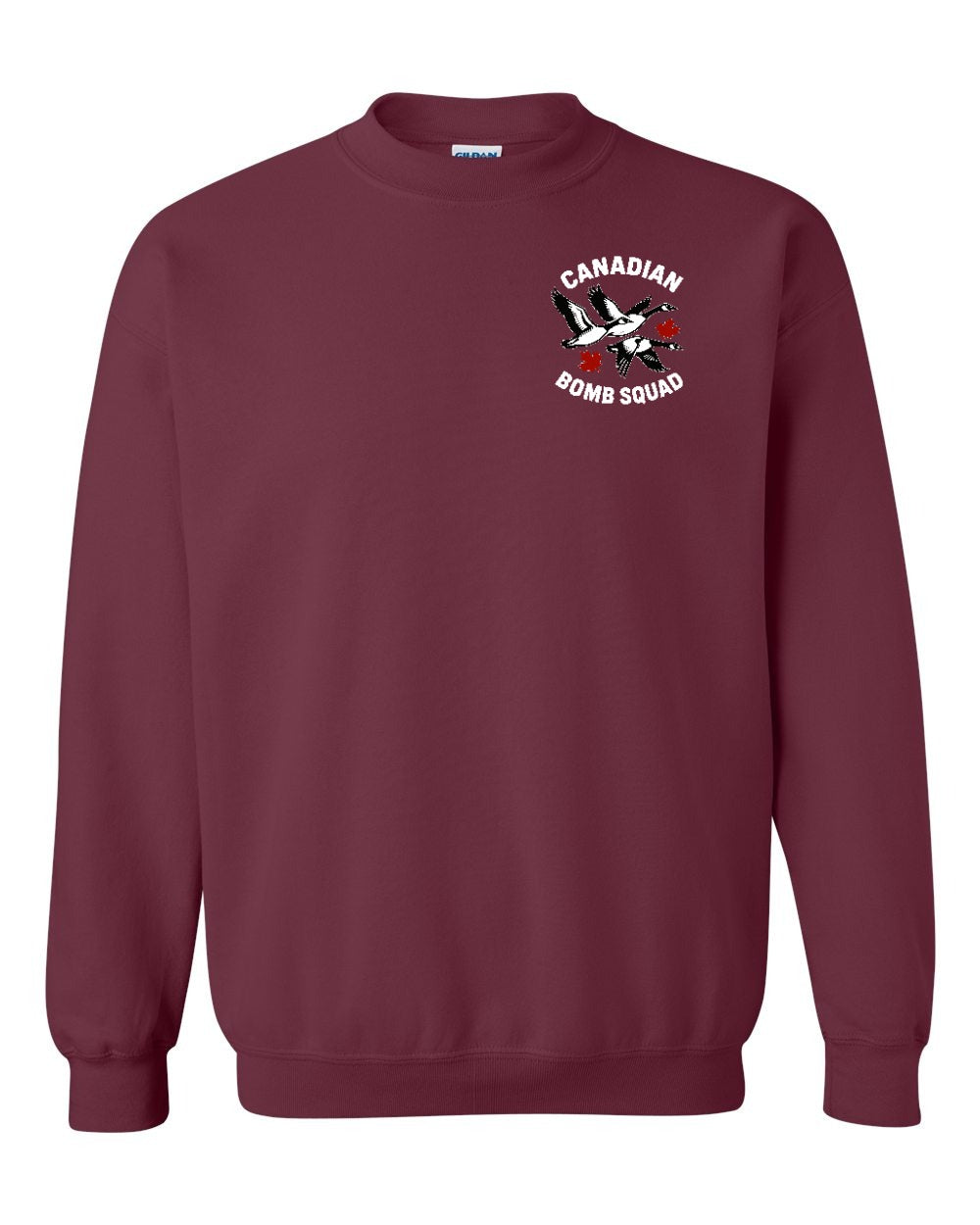Canadian Bomb Squad Cropped Left Chest and Back Crewneck Sweatshirt in Maroon